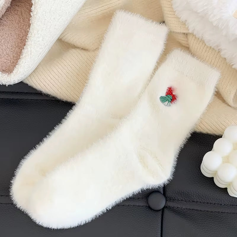 White Mink Fur Winter Socks