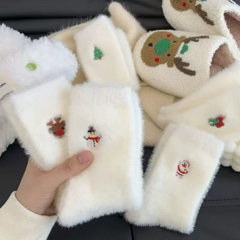 White Mink Fur Winter Socks
