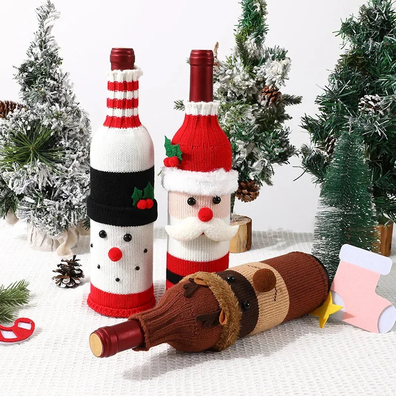 Christmas-Themed Knitted Wine Bottle Cover