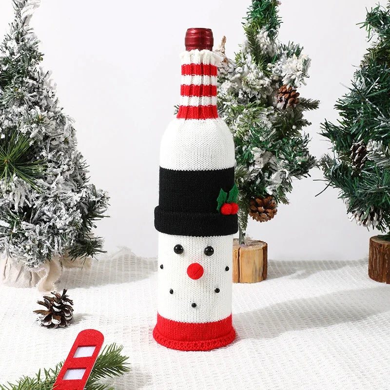 Christmas-Themed Knitted Wine Bottle Cover