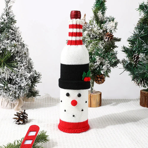 Christmas-Themed Knitted Wine Bottle Cover
