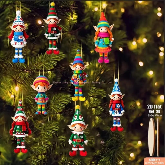 8-Piece Wooden Christmas Elf Decorations Set