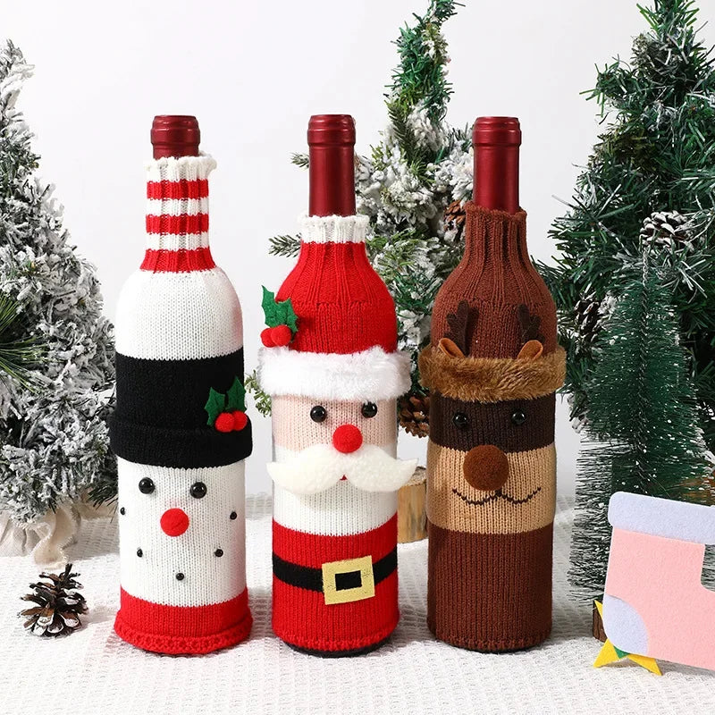 Christmas-Themed Knitted Wine Bottle Cover