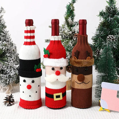 Christmas-Themed Knitted Wine Bottle Cover