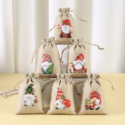  Linen Cotton Gifts Candy Bag Merry Christmas Decor - 6Pcs