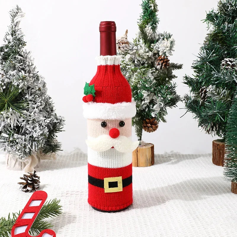 Christmas-Themed Knitted Wine Bottle Cover