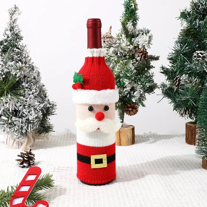 Christmas-Themed Knitted Wine Bottle Cover