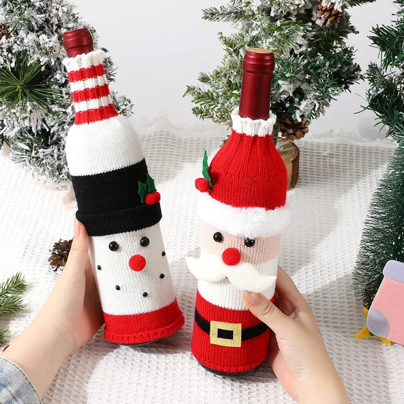 Christmas-Themed Knitted Wine Bottle Cover