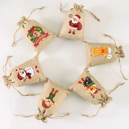  Linen Cotton Gifts Candy Bag Merry Christmas Decor - 6Pcs