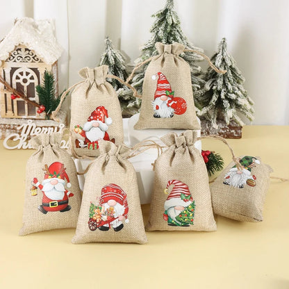  Linen Cotton Gifts Candy Bag Merry Christmas Decor - 6Pcs