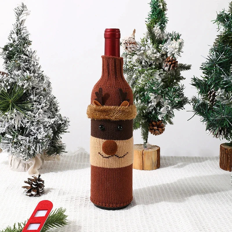 Christmas-Themed Knitted Wine Bottle Cover