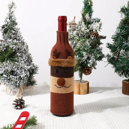 Christmas-Themed Knitted Wine Bottle Cover