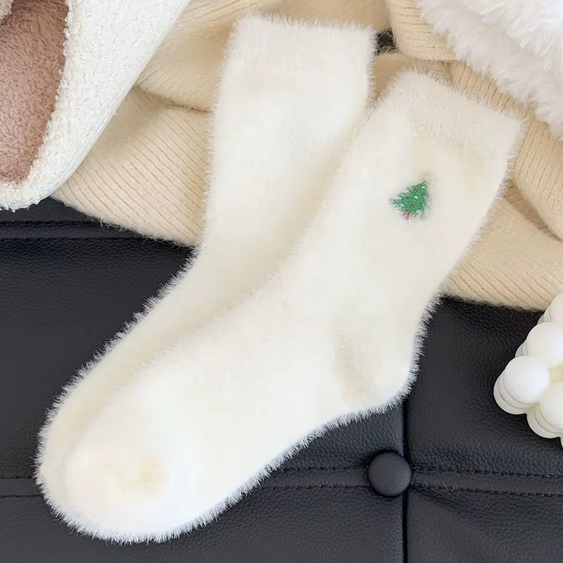 White Mink Fur Winter Socks