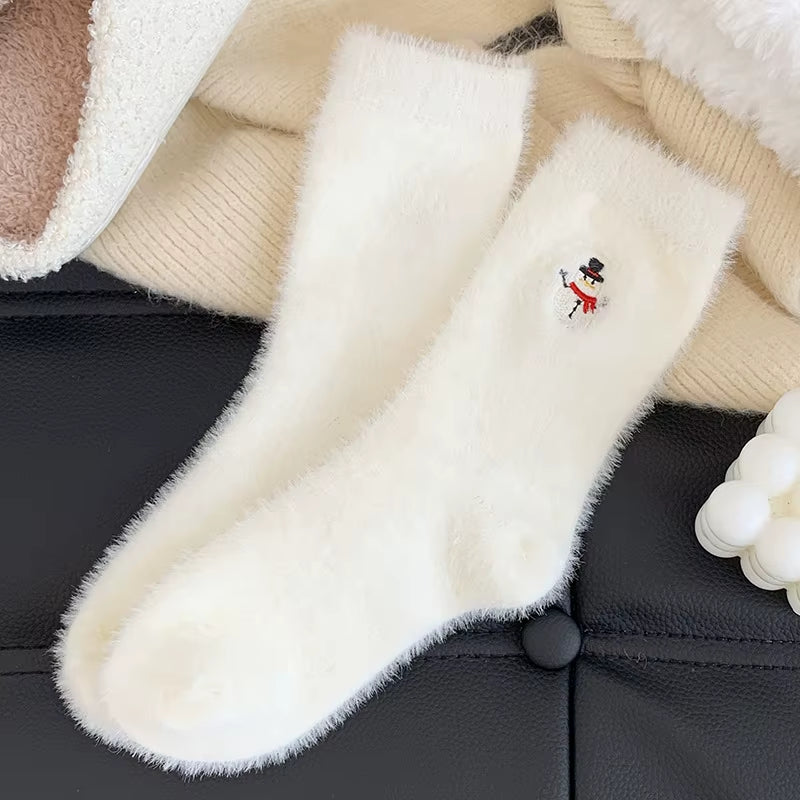 White Mink Fur Winter Socks